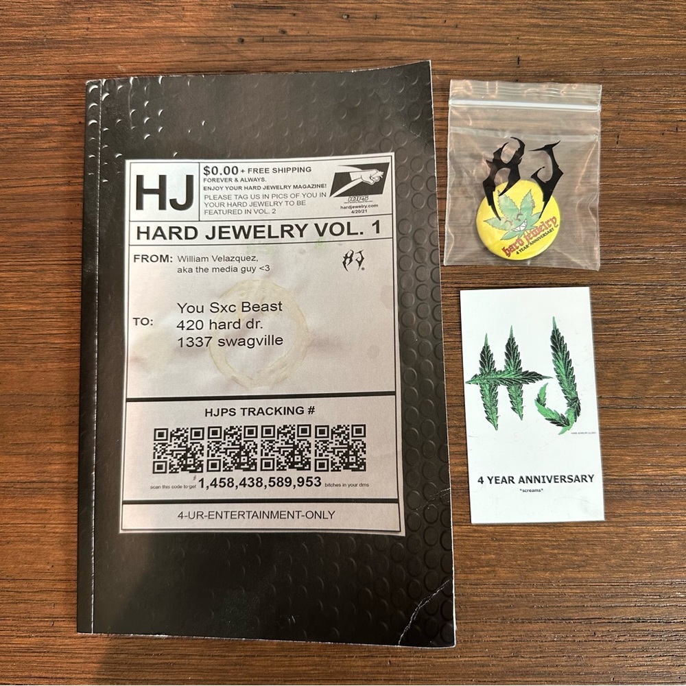 Hard Jewelry magazine and pin